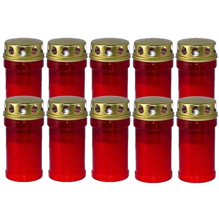 10x Red grave/memorial candle roodh lid 7 x 14,5 cm 2.5 days