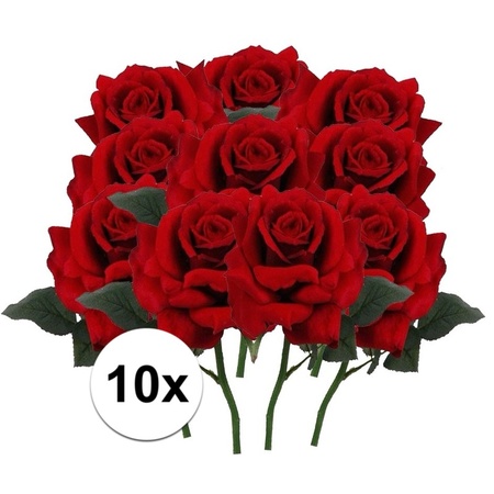 10x Rode rozen deluxe kunstbloemen 31 cm