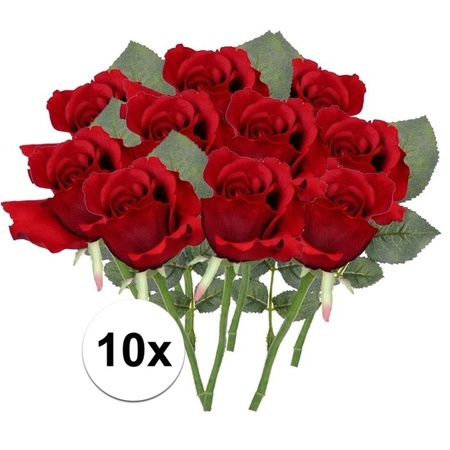 10x Rode rozen kunstbloemen 30 cm