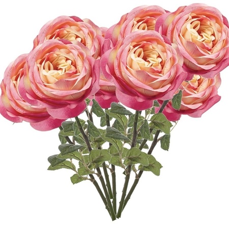 10x Roze rozen kunstbloemen 66 cm