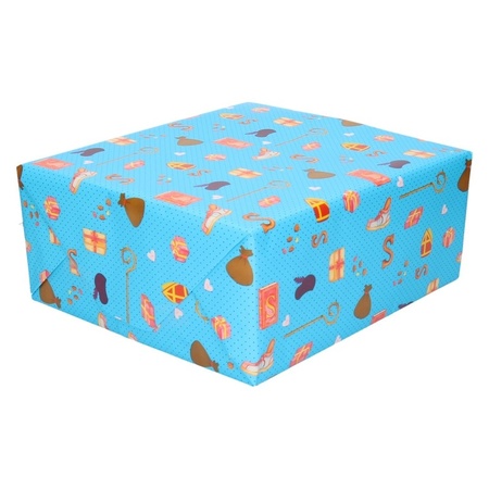 10x Saint Nicholas wrapping paper Blue with decorations