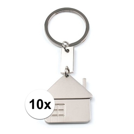 10x Keyring with house 3,5 cm