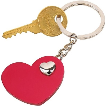 10x Keychains with red heart 4cm
