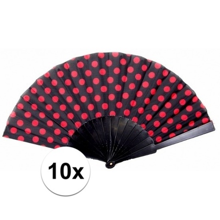 10x Spanish hand fan black with red dots