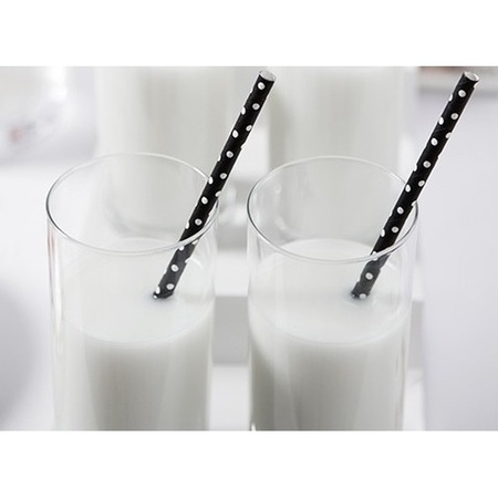 10x Black straw with white dots