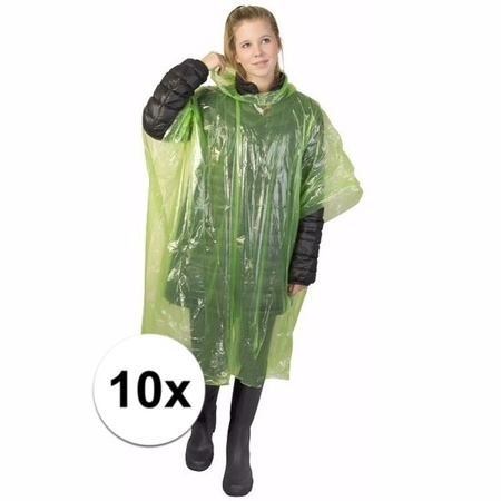10x wegwerp regenponcho groen