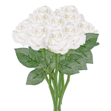 10x White roses artificial flowers 27 cm