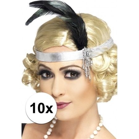 10x Zilveren jaren 20 hoofdbanden 