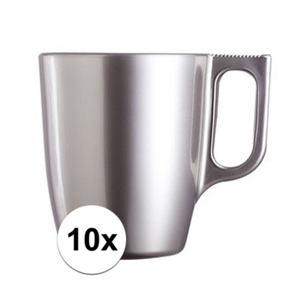 10x Silver coffee cups/mugs 250 ml