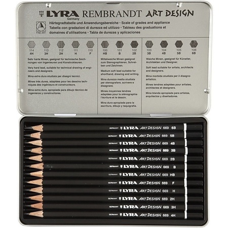 12 Professional drawing pencils kit in a tin