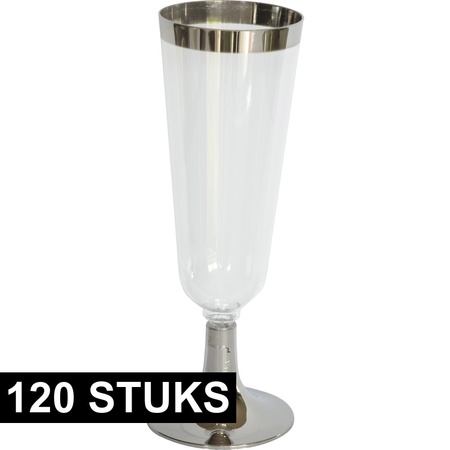 120x Champagne glasses silver/transparent 150 ml