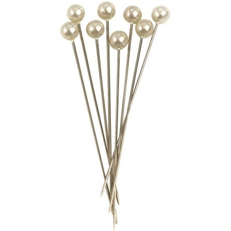 125x Pins with white pearl head 6,4 cm