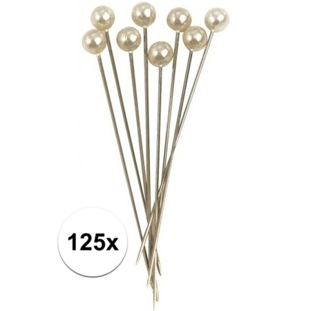 125x Pins with white pearl head 6,4 cm