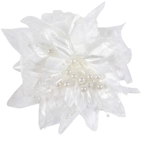 12x Bruiloft/huwelijk corsages wit 12 cm met bloem en parels