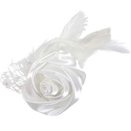 12x Bruiloft/huwelijk corsages wit met roos en veren