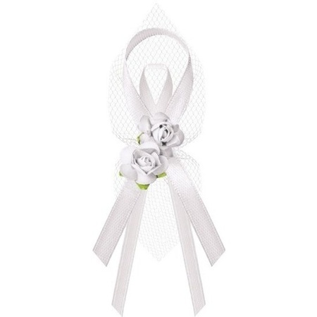 12x Bruiloft/huwelijk witte corsages 9 cm met rozen