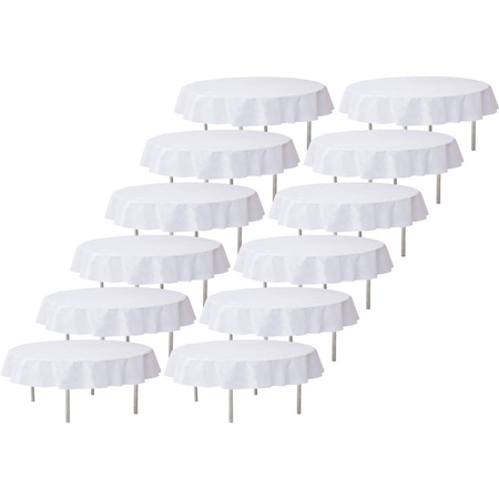 12x Bruiloft witte ronde tafelkleden/tafellakens 240 cm non woven polypropyleen
