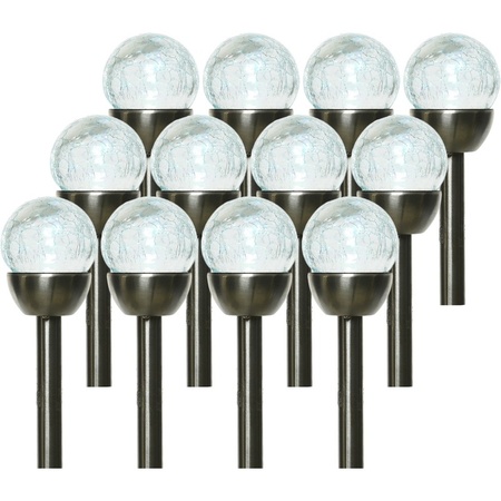 12x Outdoor/garden LED RVS balls pins Navi solar light 24 cm colour changing