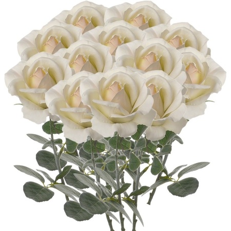 12x Creme witte rozen/roos kunstbloemen 37 cm