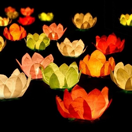 12x Drijvende kaarsen/lantaarns bloemen 29 cm gekleurd papier