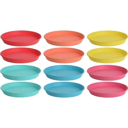 12x Colored plates plastic 23 cm