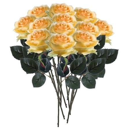12x Gele rozen Simone kunstbloemen 45 cm