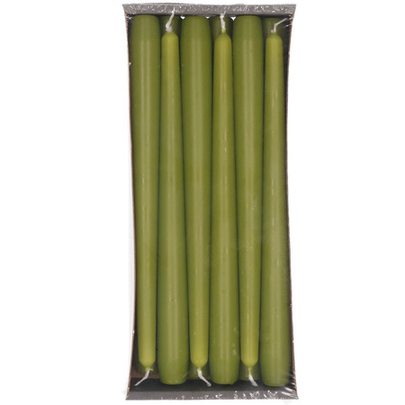 12x Olive green dining candles 25 cm 8 hours