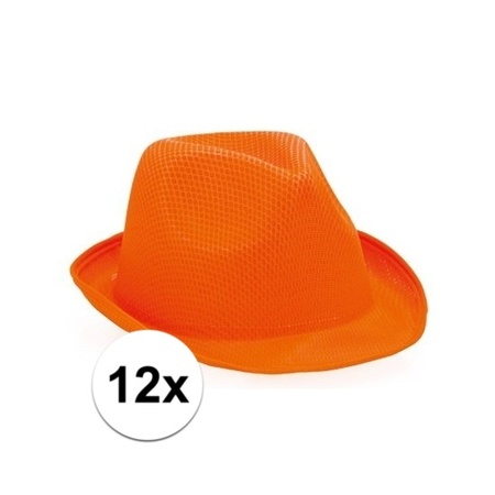 12x Orange trilby hat for adults