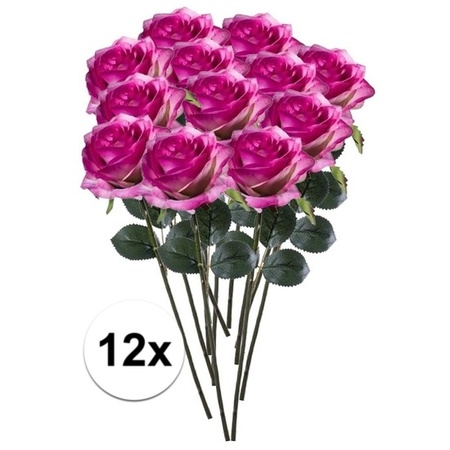 12x Paars/roze rozen Simone kunstbloemen 45 cm