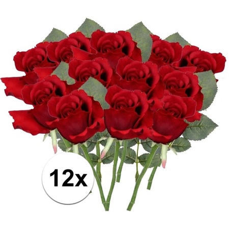 12x Red roses artificial flowers 30 cm