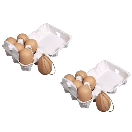 12x stuks plastic bruine paas eieren met hangers 6 cm