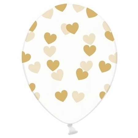 12x Transparent balloons with golden hearts
