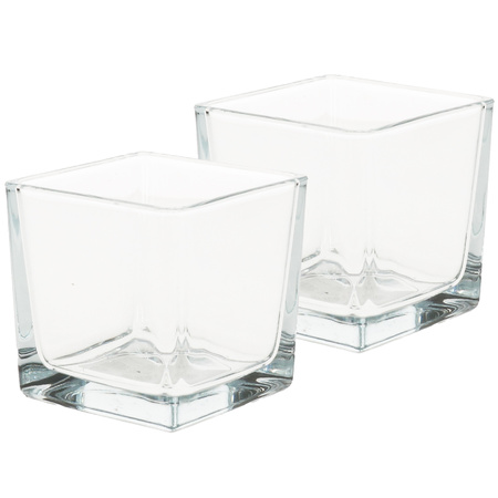 12x Glass tea lights holders transparant cube 8 x 8 cm