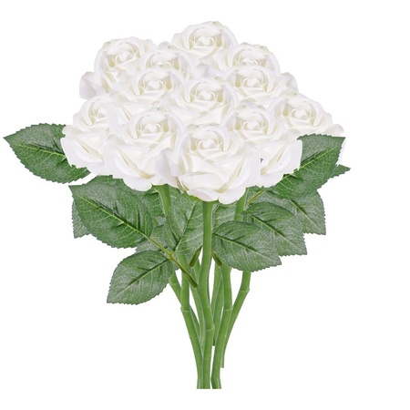 12x White roses artificial flowers 27 cm