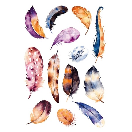 13x feather stickers with aquarel print