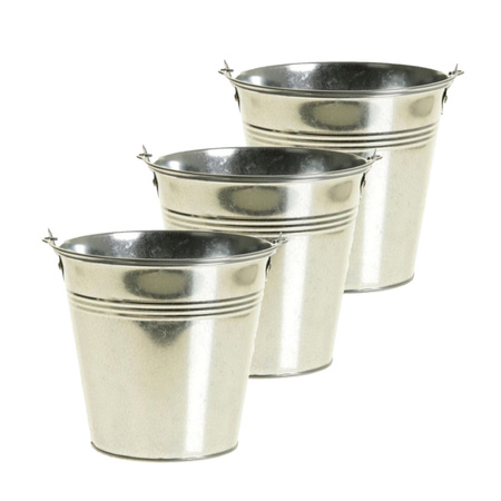 14x pieces zinc bucket/flower pot silver 9 cm