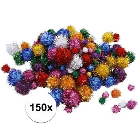 150x knutsel pompons 15-40 mm glitterkleuren