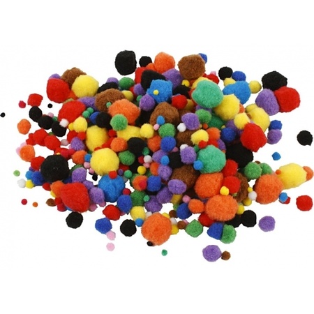 150x knutsel pompons 15-40 mm kleuren