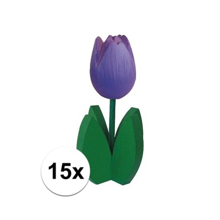15x Decoratie houten paarse tulpen