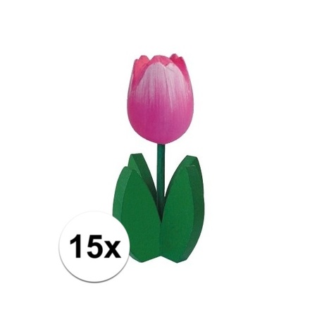 15x Decoration wooden tulip pink