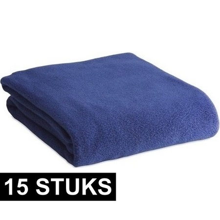 15x Fleece dekens/plaids blauw 120 x 150 cm
