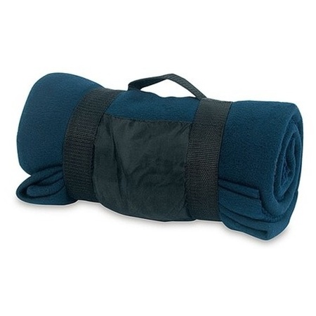 15x Fleece dekens/plaids blauw afneembaar handvat 160 x 130 cm