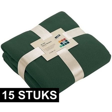 15x Fleece blankets/plaids dark green 130 x 170 cm