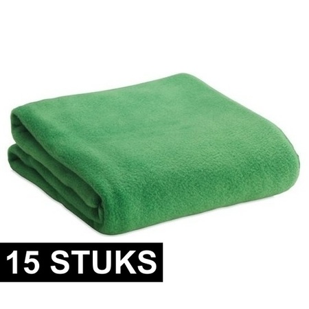 15x Fleece dekens/plaids groen 120 x 150 cm