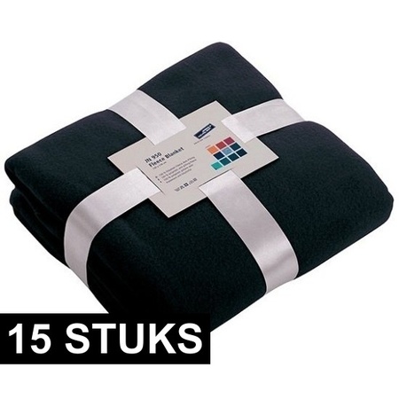 15x Fleece dekens/plaids marineblauw 130 x 170 cm