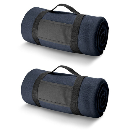 15x Fleece blankets/plaids navy with removable handle 150 x 120