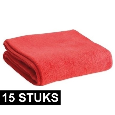 15x Fleece dekens/plaids rood 120 x 150 cm