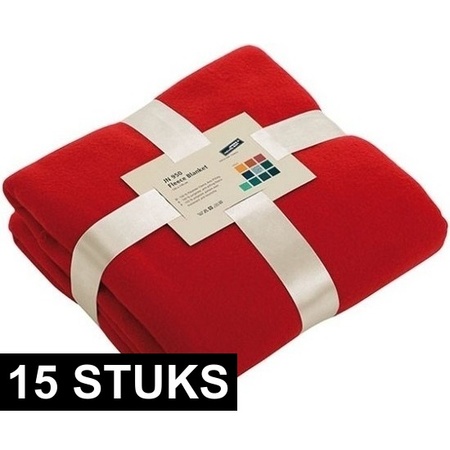 15x Fleece dekens/plaids rood 130 x 170 cm