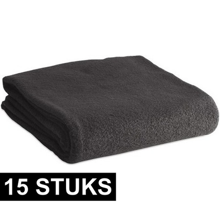 15x Fleece dekens/plaids zwart 120 x 150 cm