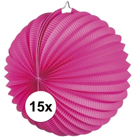 15x Lampionnen fuchsia roze 22 cm